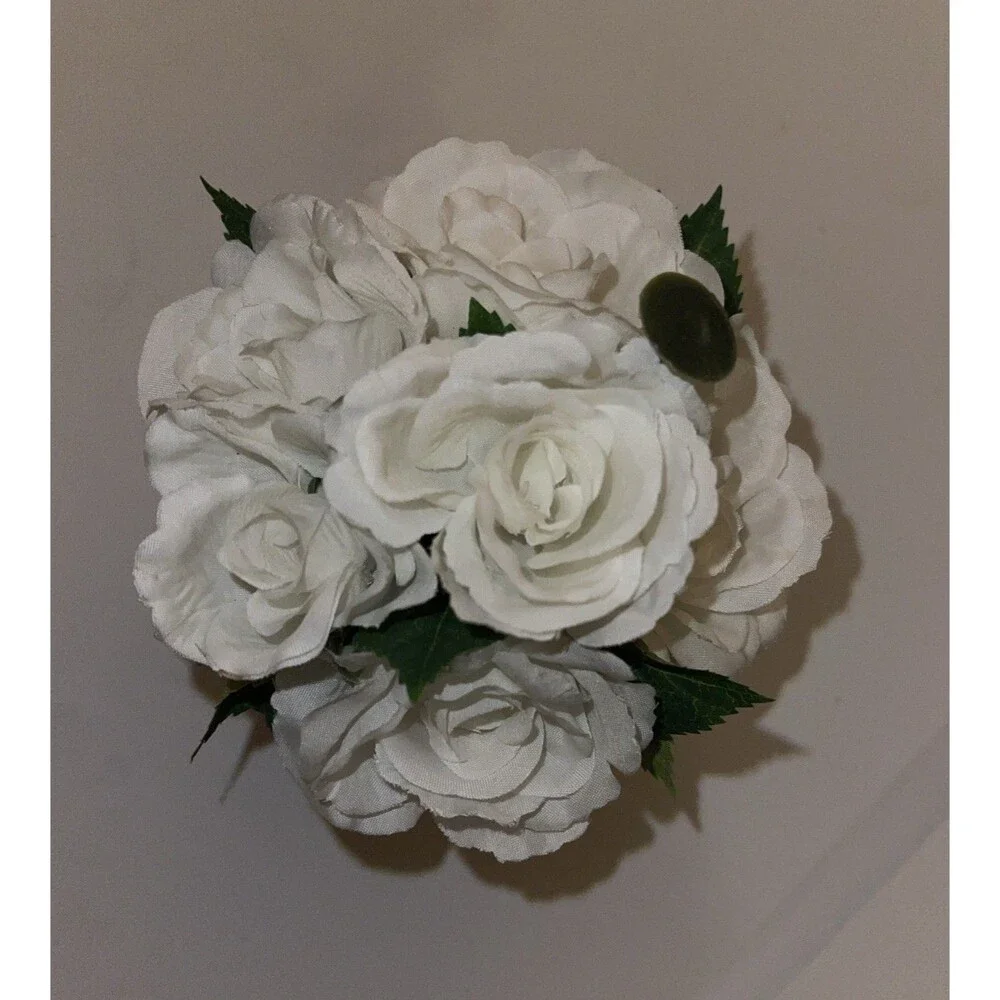 Artificial Floral Arrangement Roses Blue White Porcelain Vase 2.75 n x 2.75 in
